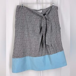 Doncaster Womens Silk Skirt Angled Hem Black White Blue Size 10